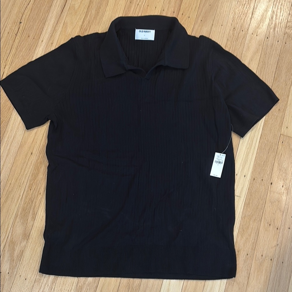 Men’s large black ribbed sweater polo NWT